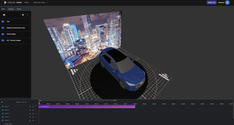 Disguise Cloud Previz car scene