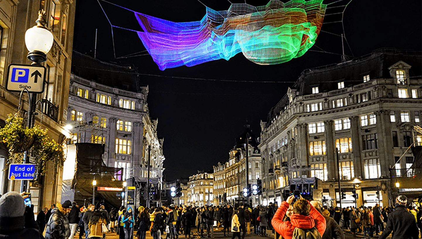 Lighting display hanging over Oxford Circus